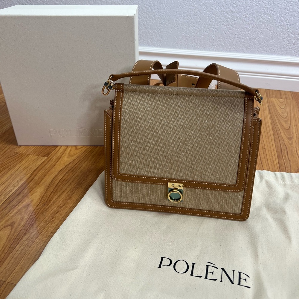 Polene Bag BNWT Numero Sept Duo Camel Canvas Seven 7 Purse Handbag Leather Brown